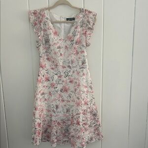 Lauren Ralph Lauren Pink & White Floral V-Neck Midi Dress